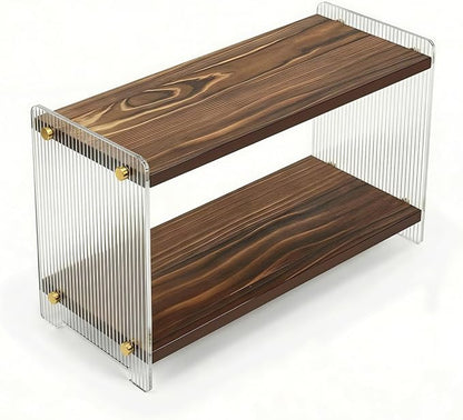 Coffee Station Organizer 2 Tier, Solid Wood Mug Shelffor Coffee Bar,Matcha Station,Tea Storage - Holds Mugs,Beans,Syrup,Cups,Tirrers (Dark Brown Wood Grain, 15.4" L x 5.7" W x 8.2" H)