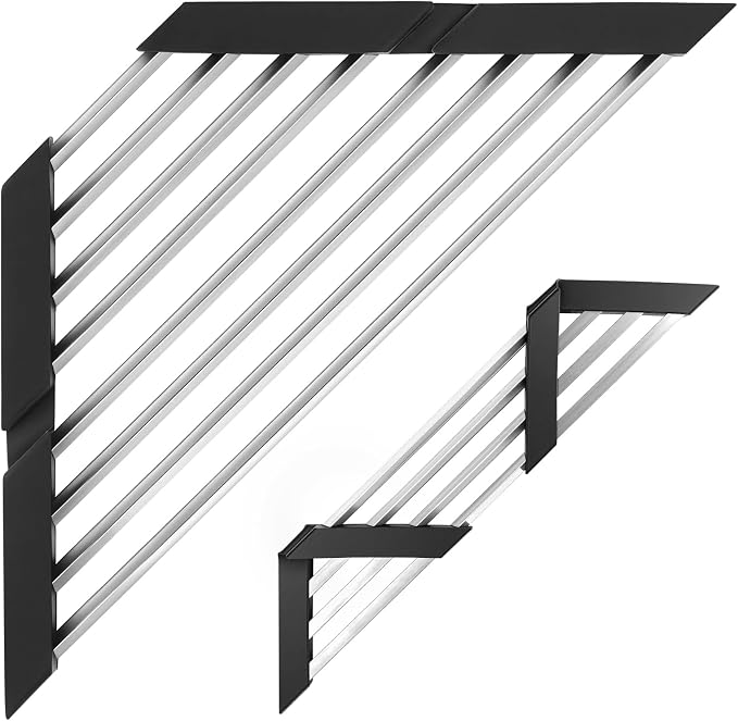 Small Triangle Foldable Dish Drying Rack with Silicone Ends for Sink Corner | Sink Cover, 304 stainless steel, Space-Saving, Over-the-Sink Drainer, on the counter, Easy Cleaning, Rustproof,All-in-one