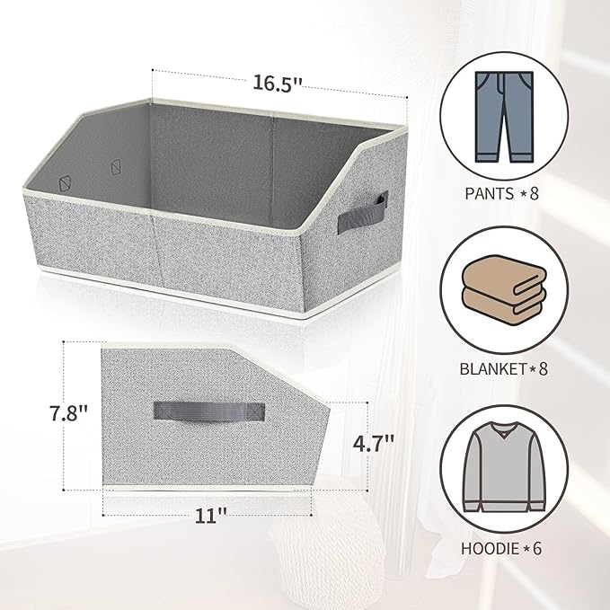 Homsorout Closet Baskets for Shelves Trapezoid - Decorative Storage Baskets with Handle, Closet Bins for Organization, Shelf Storage Bins for Clothes, Books, Home, Office, 10 Pack, Light Gray