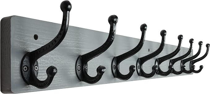 WEBI Rustic Coat Rack Wall Mount,35.43" Long 8 Cast Iron Coat Hooks Wall Mounted,Heavy Duty Wall Coat Hanger Hooks for Hanging Coats,Clothes,Gray