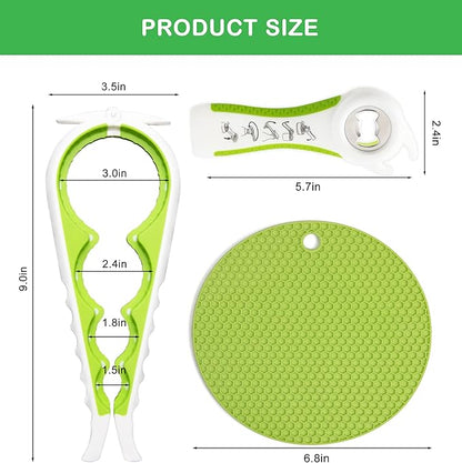 Jar Opener for Weak Hands, Seniors with Arthritis, 5 in 1 Multi Function Bottle Opener Lid Opener For Arthritic Hands with Non Slip Rubber Jar opener Gripper Pad(green)
