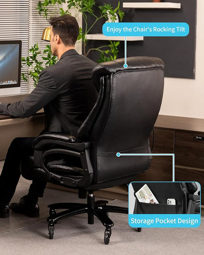 800lbs Executive Chairs, Executive Office Chairs for Big and Tall with Adjustable Lumbar Support, Office Chair for Heavy People, Leather Desk Chairs with Quiet Rubber Wheel and Extra Wide seat