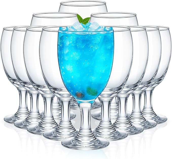 Patelai Set of 12 Clear Glasses 16 oz Water Goblet Glass Stemmed Water Glasses for Juice Wine Beer Tea Milk Cold Beverages Drinks Dishwasher Safe