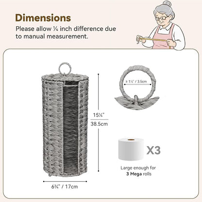 GRANNY SAYS Toilet Paper Storage with Lid, Toilet Paper Holder Stand with Storage, Woven Basket for 3 Mega Rolls, Decorative Tissue Holder for Bathroom, Gray