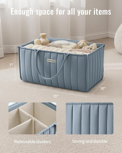 Blissful Diary Baby Diaper Caddy Organizer, Stylish Storage Basket for Newborn Essentials and Diaper Station, Gift for Baby Shower and Registry Must-Have, Dusty Blue