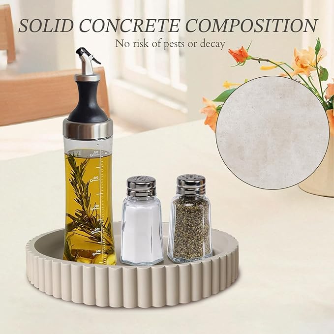 13" Round Solid Concrete Decorative Tray - Heavy Duty Fluted Centerpiece for Coffee Table, Serving, Patio, Home Office & Entryway - Modern Home Decor Trays(Gray)