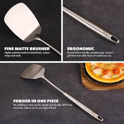 18/10 Stainless Steel Cooking Utensils Set - 16 PCS All Metal Serving Utensils, Kitchen Tools - Whisk, Masher, Fork, Tongs, Solid/Slotted Spoon, Spatula, Turner, Ladle, Skimmer, Pasta, Large Spoon Set