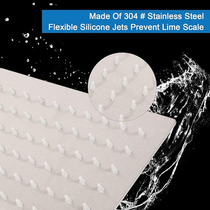 HarJue Shower Head with Extension Arm, High Pressure Square with ShowerArm, Stainless Steel Rainfall-Waterfall Full Body Coverage (10'' Shower with 16'' Arm, Brushed Nickel)