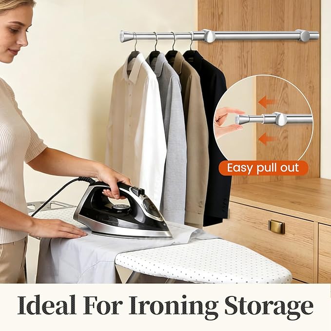 2Pcs Valet Rod for Closet Pull Out, Adjustable Heavy Duty Closet Valet Rod, Metal Stainless Steel Closet Rods for Hanging Clothes, Scarf, Pants