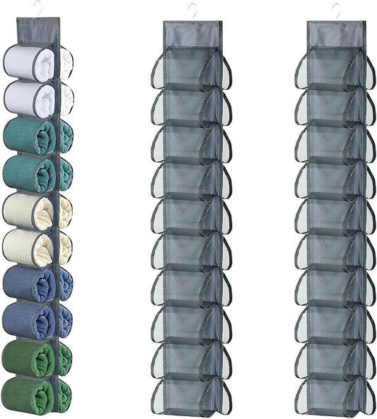 2-Pack Hanging Legging Organizer - Legging Storage Organizer, Legging Organizer for Closet, Hanging Closet Organizer, Install Behind The Door, Wardrobe Hanger 20 Pockets Clothes Storage (Grey)
