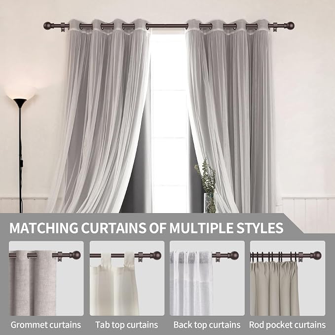 Thestoa Brown Curtain Rods for Windows 30-46 Inch, 5/8" Stainless Steel Small Curtain Rod for Bedroom, Living Room,Kitchen,Farmhouse