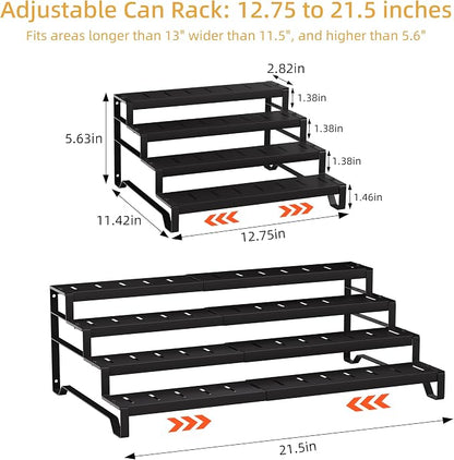 Attelite 4 Tier Expandable Can Rack Organizer for Pantry, Adjustable 13"-21" Metal Soda Can Organizer, Pantry Organization Canned Food Storage Holder for Kitchen Cabinet Countertop, Black 1Pack