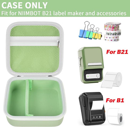 ALKOO Case Compatible with NIIMBOT B21 / Pro / B1 Label Maker Wireless Thermal Label Printer, Holder for Inkless Label Maker & Labeling Tapes Refills, with Mesh Pocket for Cable Accessories (Mint)