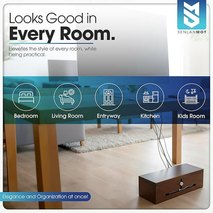 Wooden Cable Management Box – Modern Wire Organizer Box & Power Strip Cover for Home or Office | Large Cable Hider for Wires, Chargers & Extension Leads – Home Organization Storage