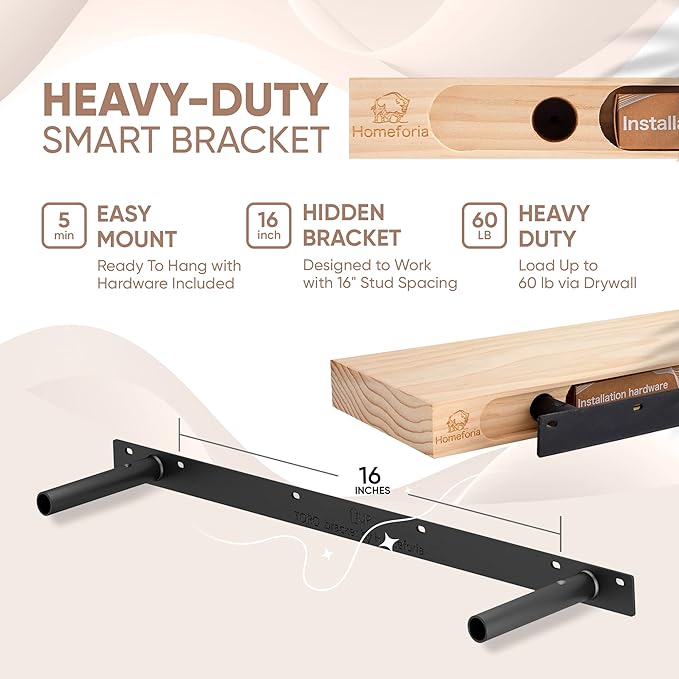 Homeforia 36 inch Wood Floating Shelves, High End Solid Natural Wood 36inch Large Floating Shelf Bathroom, Unfinished Wooden Floating Shelves for Wall, Heavy Duty Bracket, 36 X 6.5 X 1.75 in, Set of 3