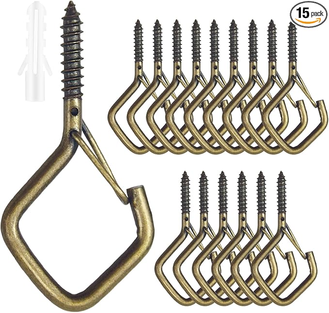 15 Pcs Bronze Eye Hooks Screw Heavy Duty,Ceiling Hooks for Hanging Plants,String Lights,Cup,Wind Chime,Bird Feeders. Plant Hanger Indoor&Outdoor