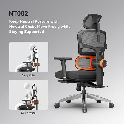 Newtral Ergonomic Office Chair with Fully Adaptive Lumbar Support, 136°Tilt Function, Computer Desk Chair with Soft 4D Armrest, Adjustable Headrest (Supreme Without Laptop Tray, Black)