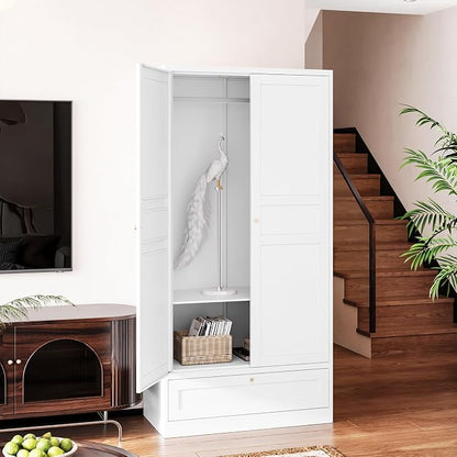 Letaya Metal Wardrobe Cabinets,18" Deep Clothing Storage Cabinet with Doors and Shelves,for Home Room,Fire Department, School, Employee,Gym,Government (White)