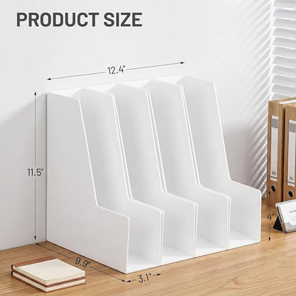 CiWiVOKi Vertical Magazine File Holder, Desk Organizer and Storage for Magazines, Binders, Notebooks, Envelopes, Multi-Purpose Desktop File Organizer for Home, Office & Classroom, 4 Pack, White