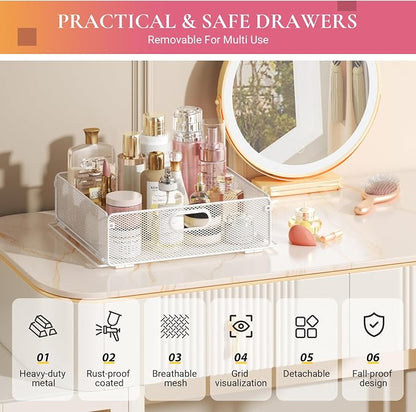 Goovilla Rolling Makeup Organizer Cart with Drawers, 5 Tier Metal Floor Skincare Vanity Organizers with Lockable Wheels, Make Up Storage Cart for Cosmetics Display, Nail Polish, Perfume, White