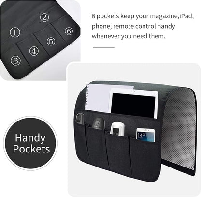 Sofa Armrest Organizer, Remote Control Holder for Recliner Couch, Arm Chair Caddy with 6 Pockets for Magazine, Tablet, Phone, iPad