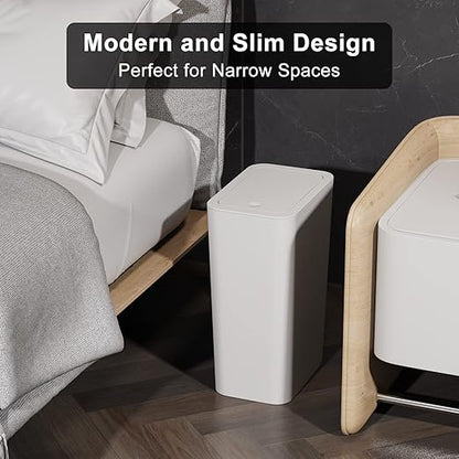 N. NETDOT 3 Pack 2.6 Gallon / 10L Bathroom Trash Can with Lid,Kitchen Garbage Can Small Trash Bin Waste Basket for Bathroom,Kitchen,Bedroom,Living Room,Office - Off White