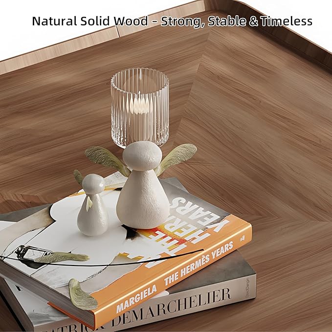 Luxury Wood Coffee Table with Hidden Drawer, Easy Installation Square Center Table for Living Room, Raised Edge Design, Premium Walnut Finish (39.37" Square Coffee Table)