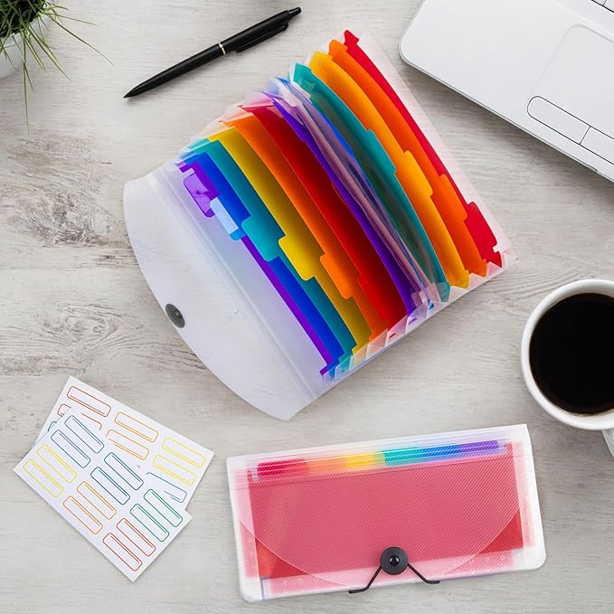 13 Pocket A6 Receipt Organizer, 2 Pack Small Accordion File Organizer, Coupon Organizer with Labels - Clear