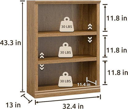 43 in Tall Bookcase, 3-Tier Bookshelf Open Storage, 33 inch Wide Floor Standing Indoor Furniture, Book Cases for Home School Library Office Bedroom Kids, Vintage Oak 3 Tiers