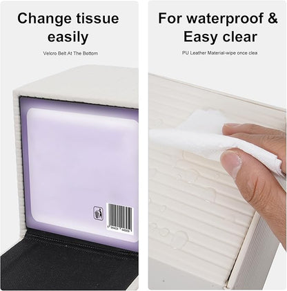 White Square PU Leather Tissue Box Cover with Magnetic Bottom – Stylish Cube Holder for Napkins, Decorative for Bathroom, Living Room, Office, Car, Nightstand