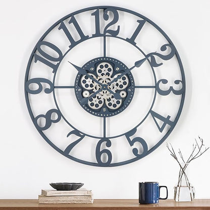 29 Inch Large Wall Clocks for Living Room Decor with Moving Gears,Large Wall Clock Industrial Steampunk,Oversized Metal Analog Wall Clocks for Farmhouse Home Battery Operated