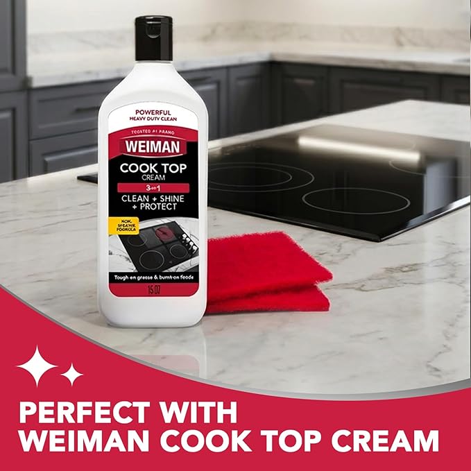 Weiman Ceramic and Glass Cooktop Cleaner - Heavy Duty Cleaner and Polish (10 Ounce Bottle and 3 Scrubbing Pads)