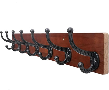 WEBI Rustic Coat Rack Wall Mount,30" Long 7 Cast Iron Coat Hooks Wall Mounted,Heavy Duty Wood Wall Coat Hanger Hooks for Hanging Coats,Jacket,Clothes,Backpack,Farmhouse,Cherry