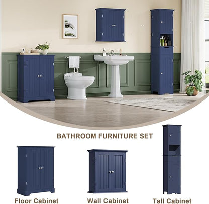 ChooChoo Bathroom Floor Cabinet, Modern Bathroom Storage Cabinet with 2 Doors and Adjustable Shelves, Freestanding Cupboard for Living Room, Blue