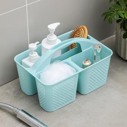 UUJOLY Plastic Portable Shower Caddy, Cleaning Shower Basket with Handle Compartments Storage Organizer for Bathroom Kitchen College Dorm Sink, Blue