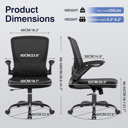 Ergonomic Office Chair, Mesh Computer Chairs with Lumbar Support, Swivel Desk Chair with Flip-up Arms and Adjustable Height, Black Pack of 10