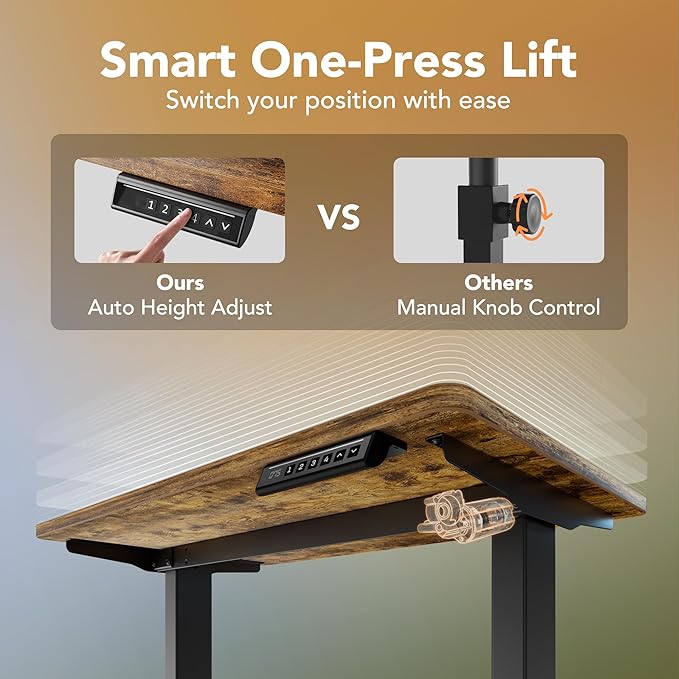 HUANUO Electric Standing Desk,48" x 24" Height Adjustable Desk, 4 Memory Height Settings, Sit to Stand Up Desk for Home Office, with Headphone Hook, Cable Manager, Vintage Brown