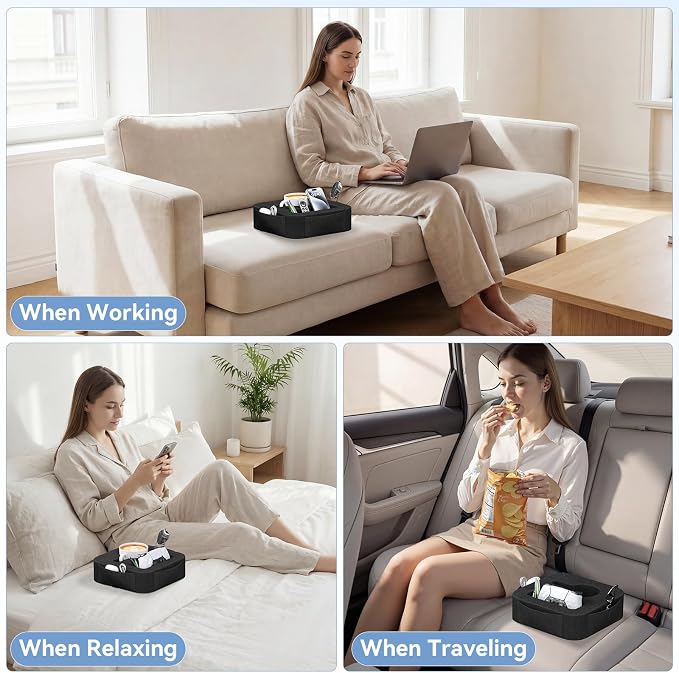 Couch Cup Holder Pillow, Couch Caddy for Drink, Snack, Phone, Remote, Game Controller, Removable and Washable Cup Cozy Pillow, Small Sofa Cup Holder Tray for Bed, Car, Desk, Sofa, Black