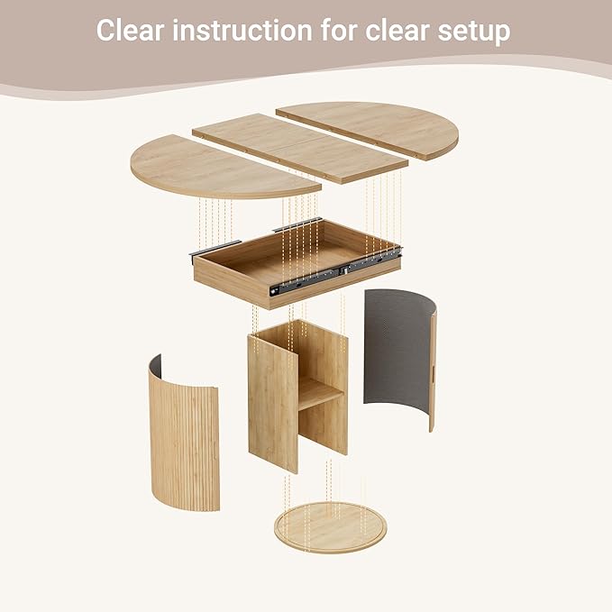 40-55in Extendable Round Dining Table for 4–6, Modern Oval Dining Table, Multi-Use Kitchen Table with Removable Leaves Space Saving, Dinner Table for Dining Room,Apartments or Meeting Rooms