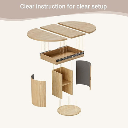 40-55in Extendable Round Dining Table for 4–6, Modern Oval Dining Table, Multi-Use Kitchen Table with Removable Leaves Space Saving, Dinner Table for Dining Room,Apartments or Meeting Rooms