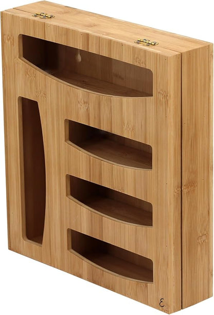 Emeril Lagasse Bamboo Bag Storage Organizer – 5-Compartment Food Storage Bag Holder for Kitchen Drawers & Countertops – Durable Bamboo, Universal Fit for Slider & Zipper Bags