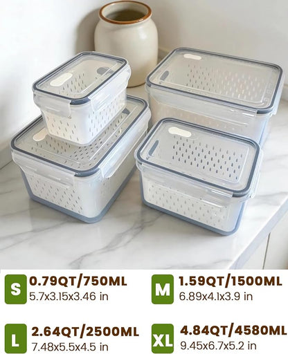 TBMax 8 Pieces Airtight Fruit Storage Containers for Fridge with Air Circulation Vent, 4 Pack Produce Saver with Colander for Berry Lettuce Salad Vegetable Storage, Refrigerator Organizers