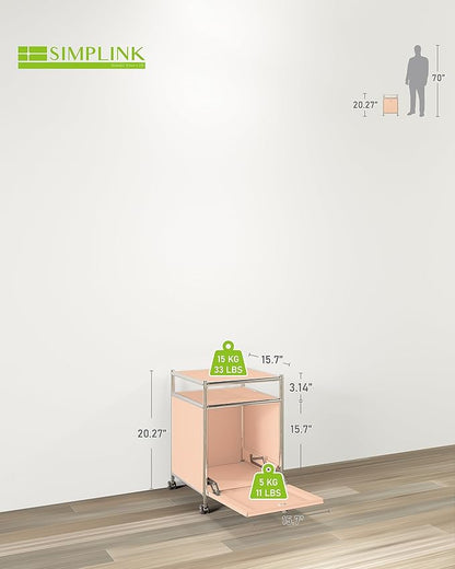 Simplink Matte Storage Cart with Flap Door, Large Capacity Storage Cart with Detachable Wheels, DIY Modern Home Furnishing, Great for Home, Office, Bedroom, Kitchen (Matt Pink)