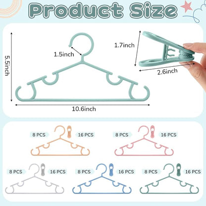 Hsei 5/10/40 Pack Baby Hangers with 10/20/80 Clips, Plastic Kids Pants Hangers for Nursery Closet Top and Bottom Clothes Hanger Set for Newborn Infant Toddler(120 Packs Total,Morandi Color,10.6 Inch)