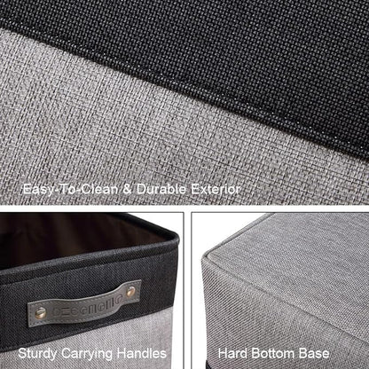 DECOMOMO Storage Baskets for Shelves - Fabric Storage Bins, Linen Closet Organizers and Storage (Grey & Black, Large - 3 Pack)