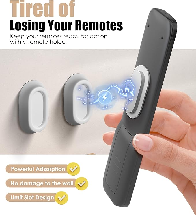 5 Pack Magnetic Remote Control Holder Wall Mount, Upgraded No Drill Self-Adhesive Organizer TV Remote Holder for Bed, Fan, RV Accessories (White)