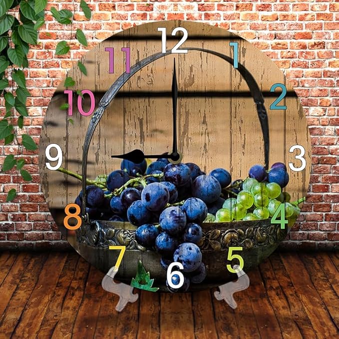 Blueberries Wall Clock 10 Inch Wooden Battery Operated Autumn Forest Maple Leaves Wall Clocks Decorative Indoor,Decorative for Kitchen Bathroom Bedroom