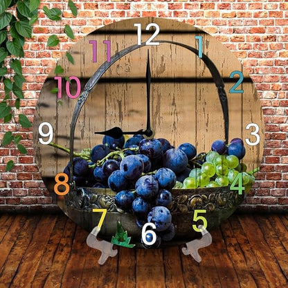Blueberries Wall Clock 10 Inch Wooden Battery Operated Autumn Forest Maple Leaves Wall Clocks Decorative Indoor,Decorative for Kitchen Bathroom Bedroom