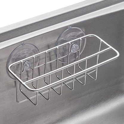 TESOT Sink Caddy Sponge Holder for Kitchen Sink Dish Cloth Hanger 2 Suspension Options(Suction Cups and Adhesive Hook), SUS304 Stainless Steel, Silver