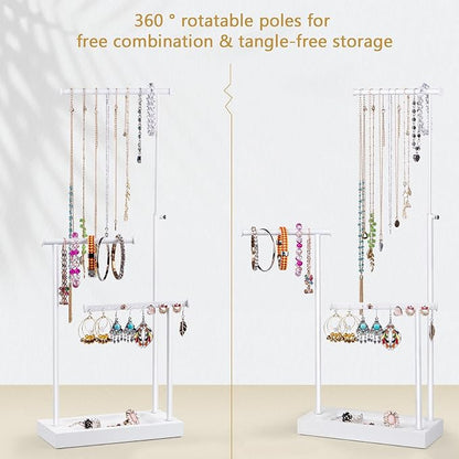 SRIWATANA Jewelry Organizer Stand, Extra Tall Jewelry Display Necklace Holder, Gift Idea (White)